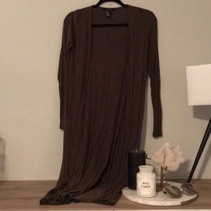 FOREVER21 | long dark khaki cardigan